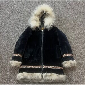 Hansa Stearns Parka Womens Petite Black 1970s Fur Goose Down Vintage Jacket